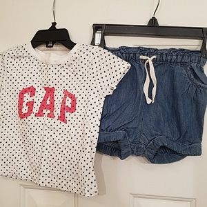 Baby Gap logo tee and 1969 denim bubble shorts